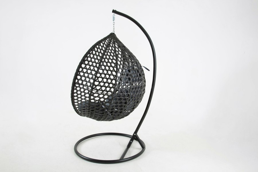 Outdoor Living The Onyx Black Hanging Swing Pod Egg Chair - Large with deep Grey Cushions