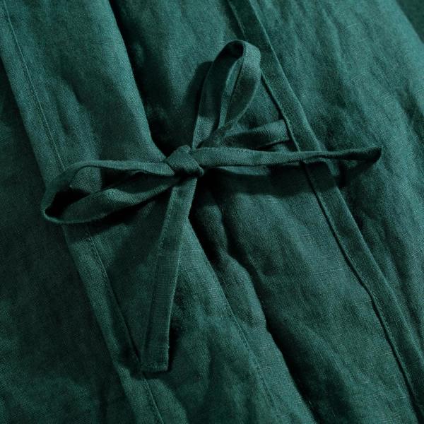 Dark Emerald French Linen Bed Sets Superking - breathable, natural, close-up detail 3 | Soak and Sleep