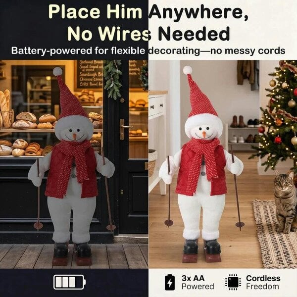 Bobobiy 2ft Singing Skiing Santa Claus, Standing Christmas Animated Santa Figure with Ski Board, Poles, Sound/Touch Activated