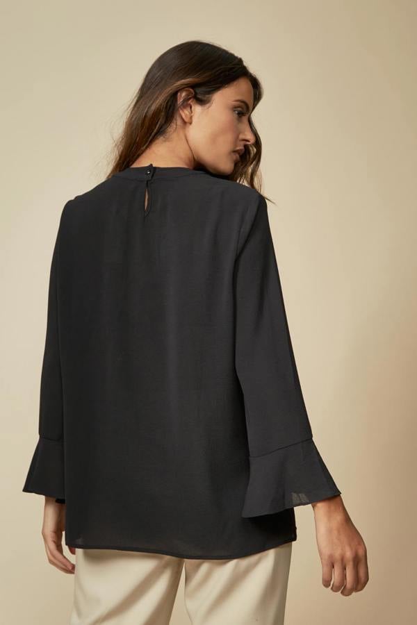 Hoxton Gal Black Oversized Top Ruffle Front Relaxed Fit Blouse