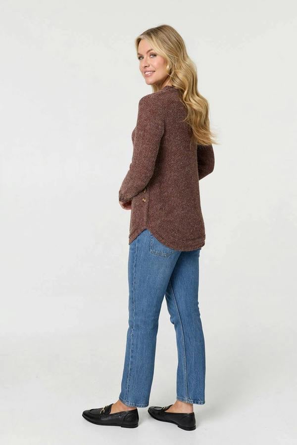 Brown | Textured Relaxed Long Sleeve Jumper