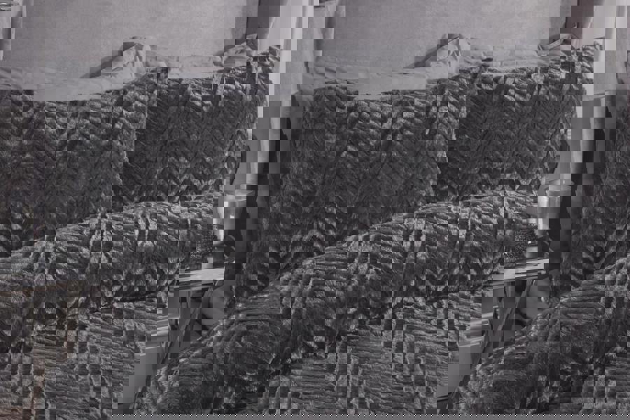 Smart Living Chevron Airblown Faux Fur Duvet Cover With Pillowcases - Charcoal