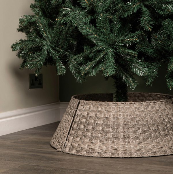 Samuel Alexander 48/70cm Samuel Alexander Large KD Plastic Wicker Rattan Woven Christmas Tree Skirt in Grey