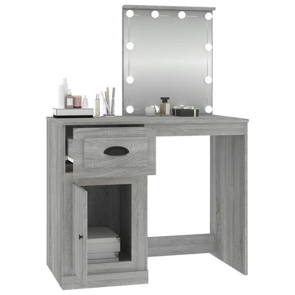 Berkfield Dressing Table with LED Grey Sonona 90x50x132.5 cm Engineered Wood