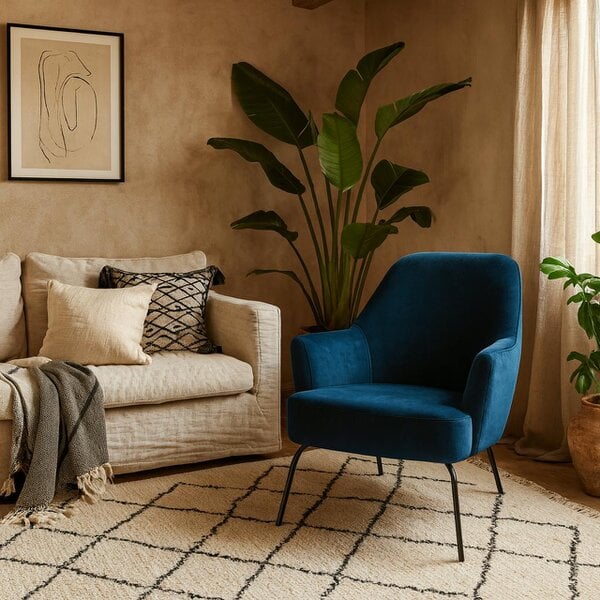 Wyld Haus Kobe Navy Blue Velvet Lounge Accent Chair