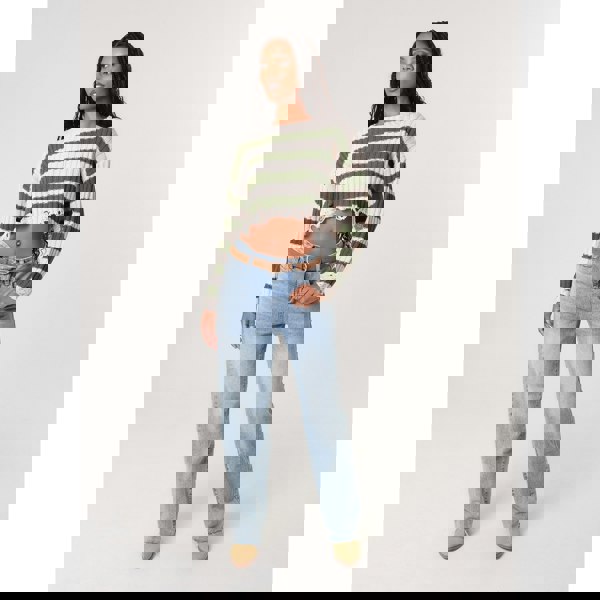 Pink Vanilla Distressed Striped Crop Knit Jumper