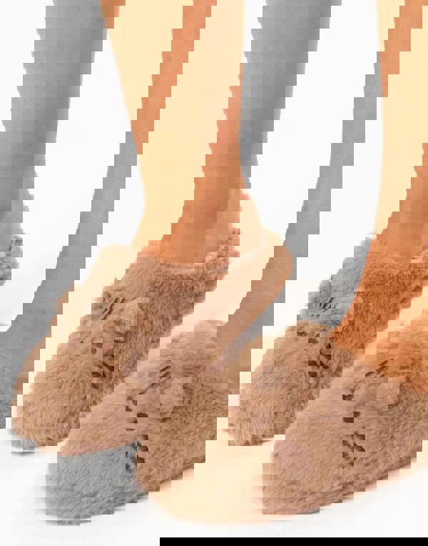 Pusheen Womens Beige Pusheen OR Nah Embroidered Graphic Mule Slippers