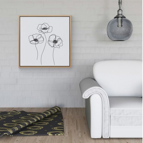 Warren Reed Monochrome Line Drawn Poppies Framed Canvas