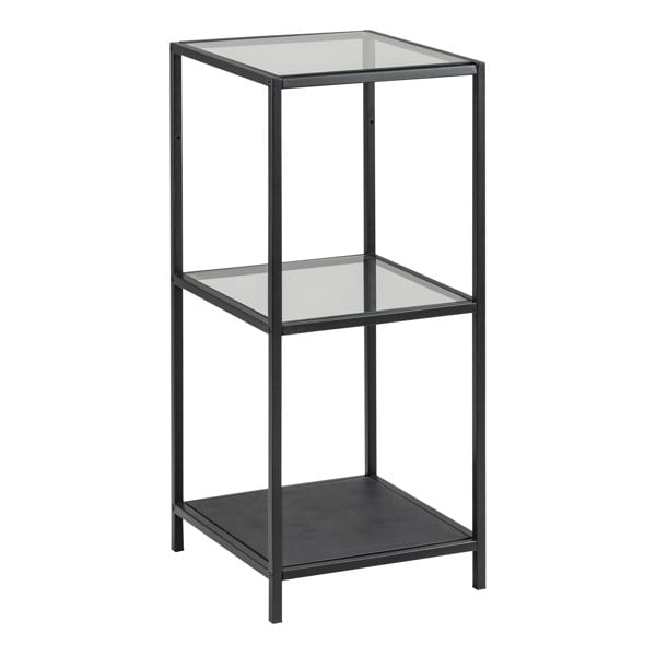 Furniture To Go Seaford Narrow Black Metal Bookcase with 2 Glass Shelves