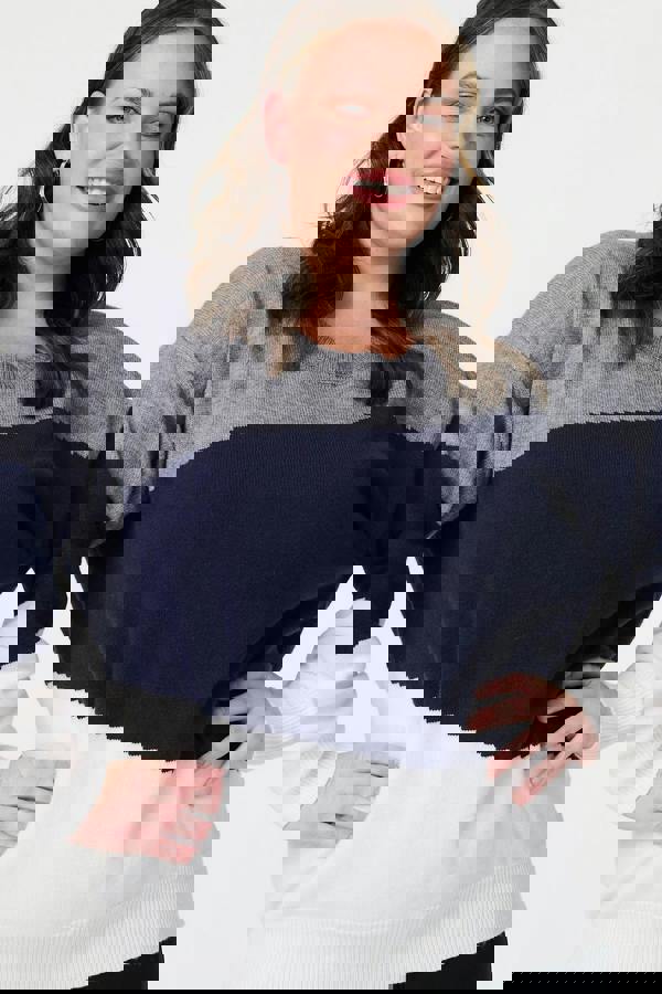 Navy | Curve Colour Block Relaxed Knit Sweater