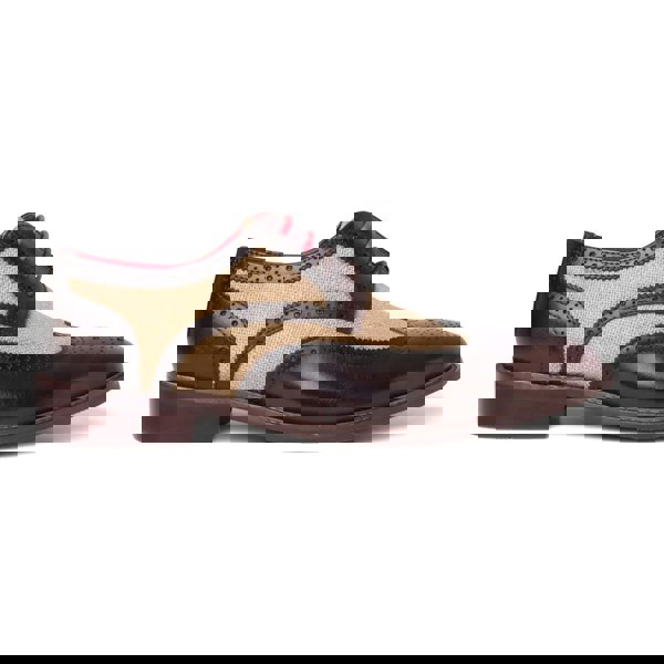 Justin Reess Cole - Men's Brown Leather Canvas Detailing Brogue Shoes