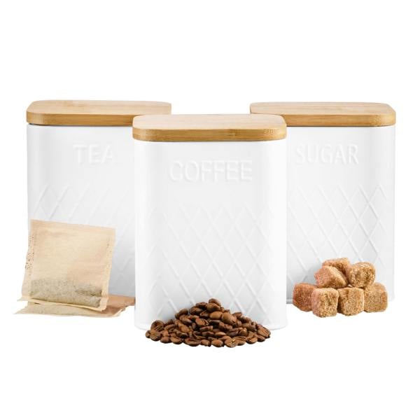 Cooks Professional 5 Piece Embossed Kitchen Storage Set with Bamboo Lids | White