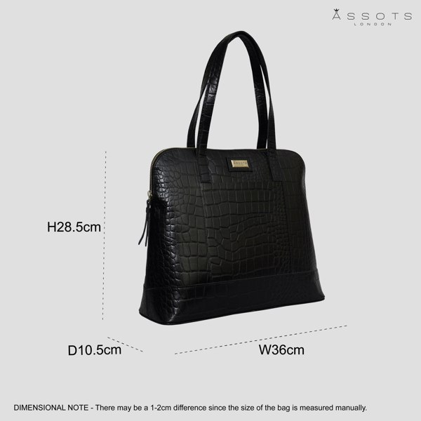 Assots London 'Eva' Black Croc Real Leather Designer Unlined Tote Bag