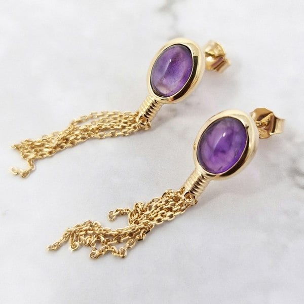 18ct Gold Vermeil Genuine Purple Amethyst Earrings