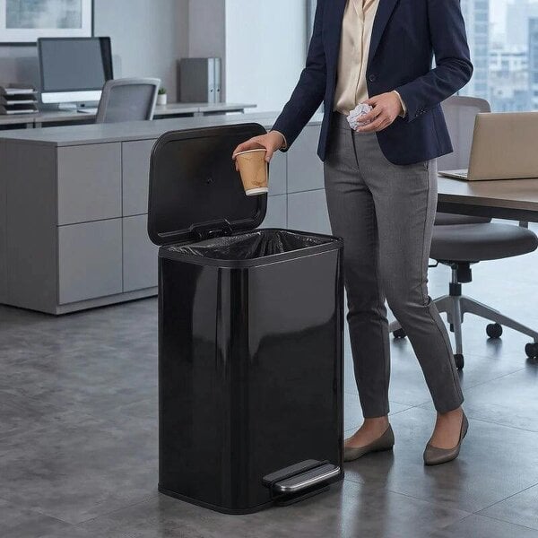 50L Kitchen Bin, Metal Pedal Rubbish Bin with Soft Close and Stay-Open Lid, Removable Inner Bucket, High Gloss Black