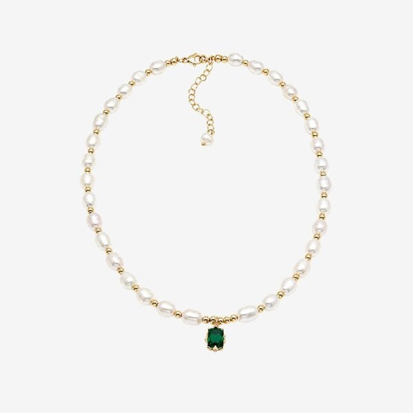 Uchi & Soto Shinju Pearl Necklace with Green Stone