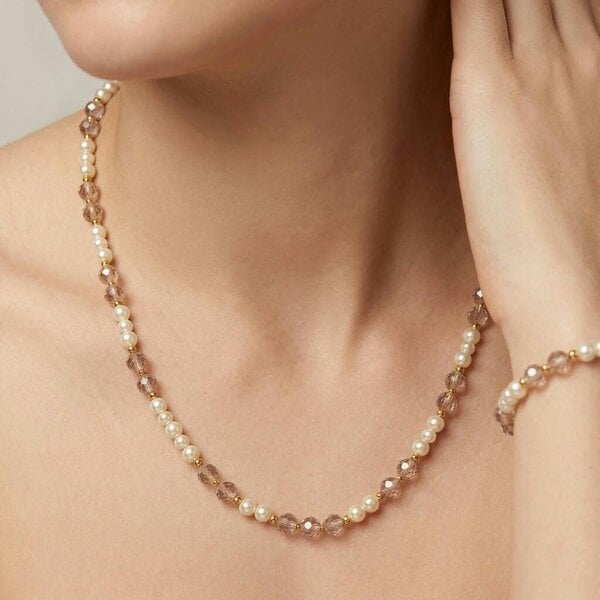 The Colourful Aura Blush Pink Crystal & Pearl Beaded Necklace
