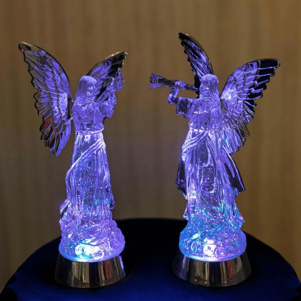 33cm LED Light Up Angel Water Spinner Decoration in Clear Acrylic with Swirling Glitter image 4