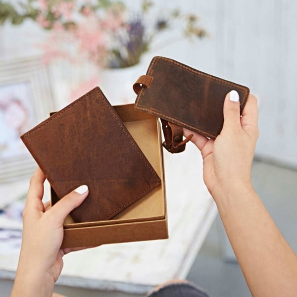 Paper High Buffalo Leather Passport Cover & Luggage Tag Set