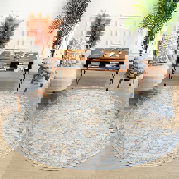 Livabliss Lillian-Washable Grey Yellow Blue Traditional Vintage Boho Rug