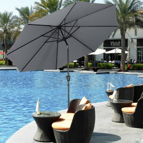3M Sunshade Parasol Backyard Garden Tilt Umbrella with Crank Parasols Living and Home Dark Grey