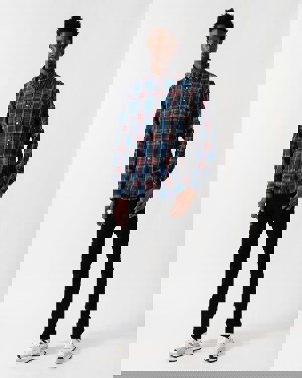 GANT Mens Long Sleeve Indigo Twill Check Shirt - 969 Indigo