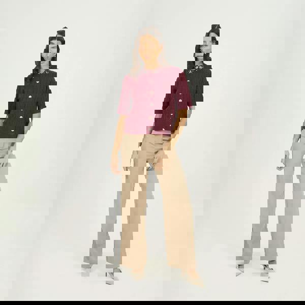 Brave Soul Burgundy Embellished Crew Neck Cable Knit Cardigan - Burgundy Image 3