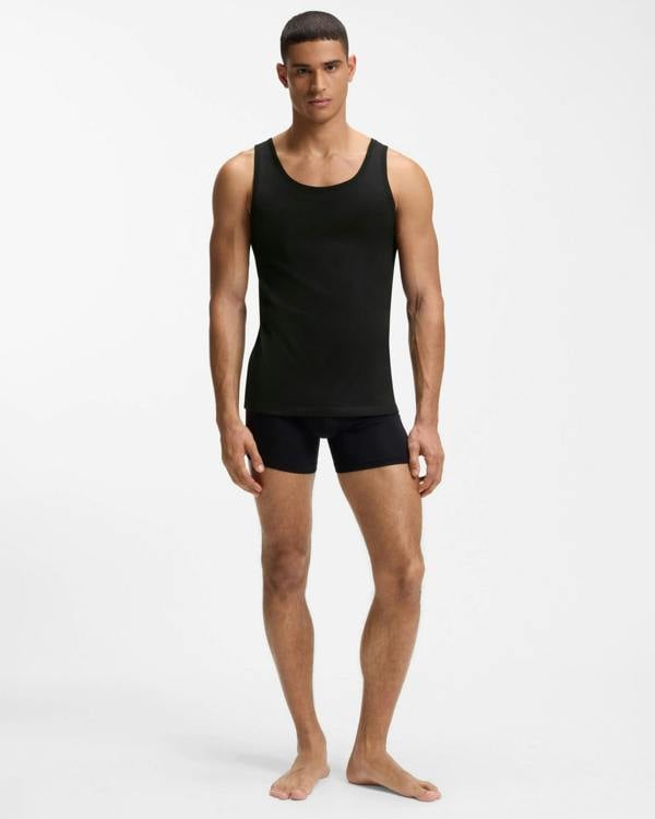 BOSS Orange TankTop Classic Mens 3 Pack Cotton Underwear Vests with Embroidered Logos - Black 001, full length