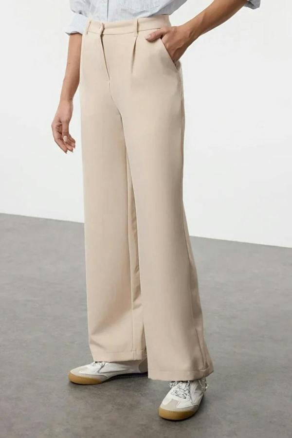 Hoxton Gal High-Waist Wide-Leg Pleated Woven Trousers