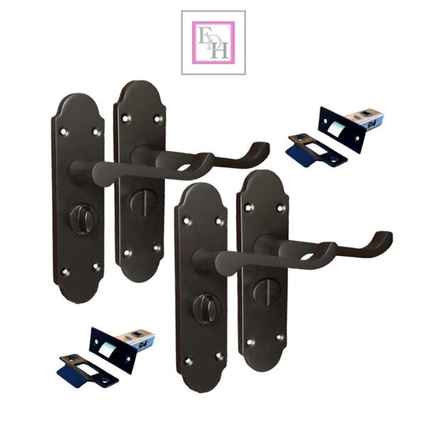 EDH Door Hardware Epsom Victorian Scroll Matt Black Plated Privacy Bathroom Handles 2 Pairs