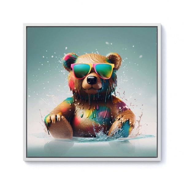 Warren Reed Splash Art Bear In Glasses Framed Canvas