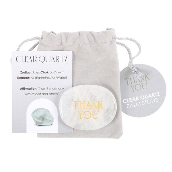 Serano Thank You Clear Quartz Crystal Palm Stone
