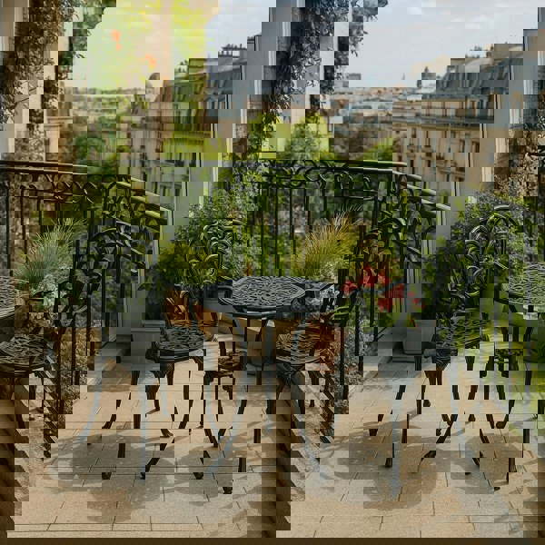 Centurion Supports BANGUI Black Garden and Patio Table and 2 Chairs Cast Aluminium Bistro Set