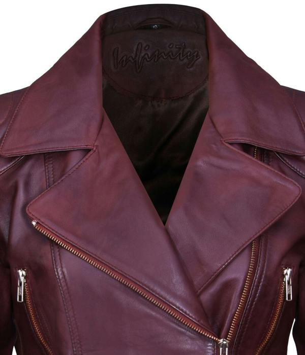 Infinity Leather Womens Long Leather Biker Jacket-Quito