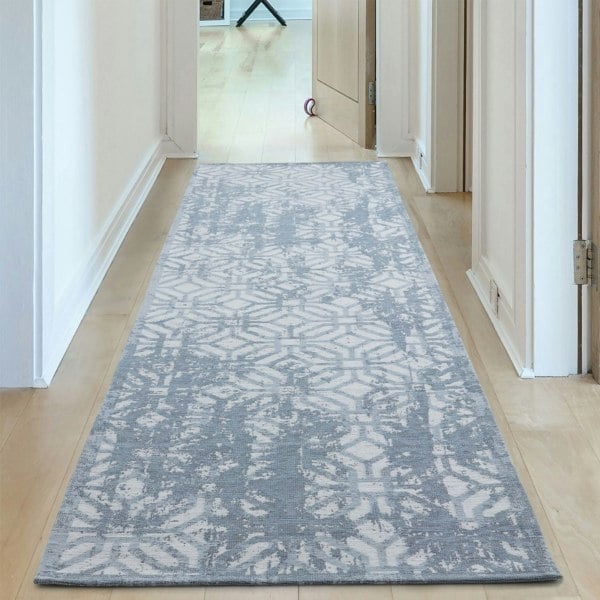 Machine Washable Flatweave Rug Geometric in Blue