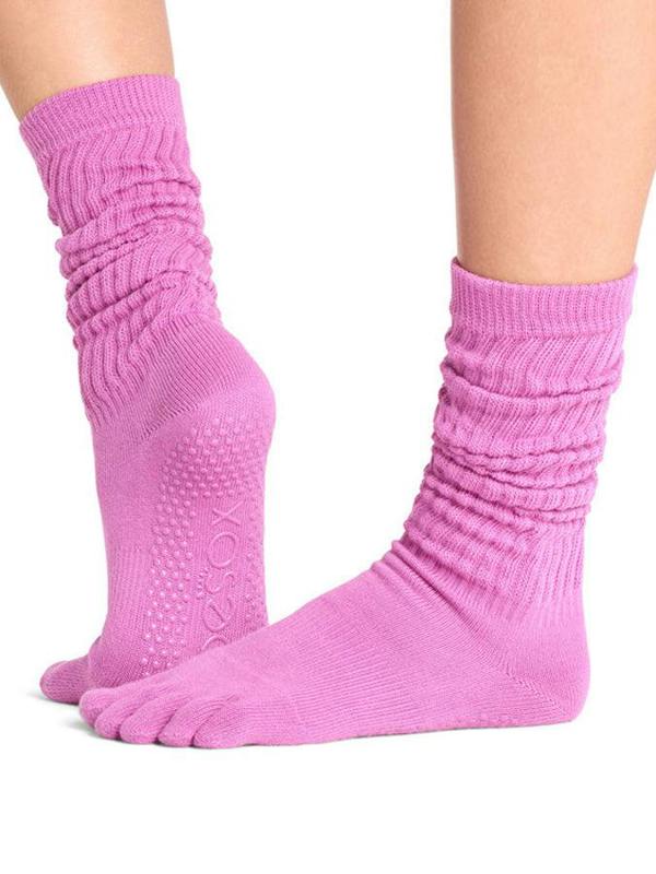 ToeSox Slouch Full Toe Grip Socks - Azalea
