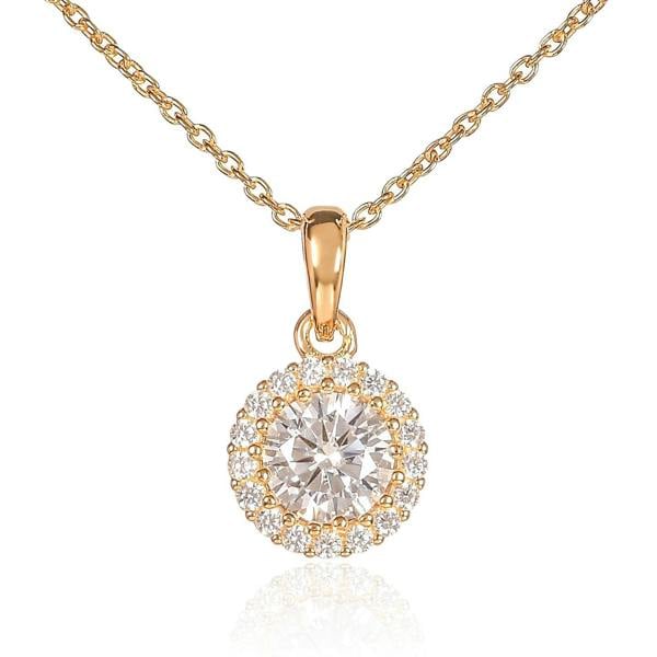 namana Gold Plated 925 Sterling Silver Round Halo Pendant Necklace For Women