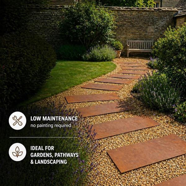 Nicoman Pre-Rusted Metal Stepping Stones – Garden Pathway Paving Slabs