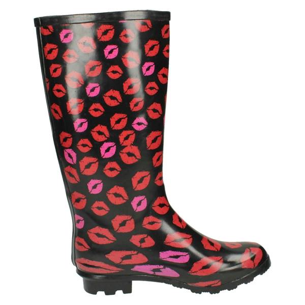 Spot On Ladies Spot On Printed Lips Wellington Boots