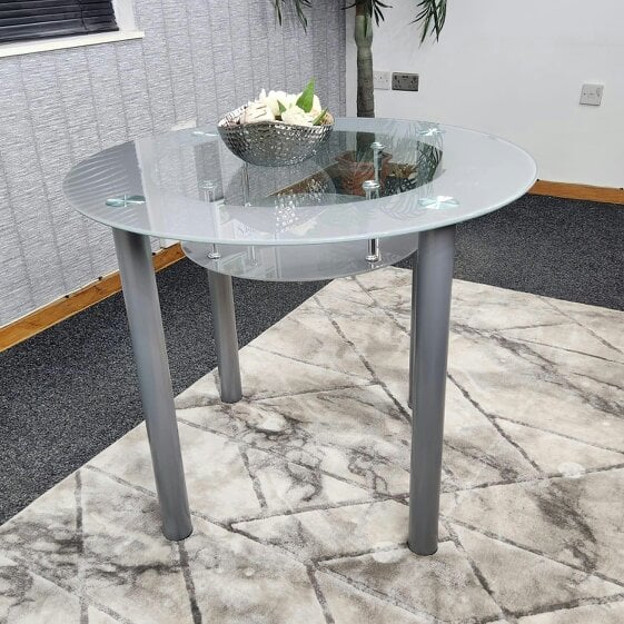Kosy Koala Glass Grey Dining Table Round Dining Table Dining Room Kitchen Furniture