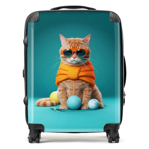 Warren Reed Cat In Glasses With Balls Of Wool Suitcase