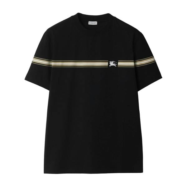 Burberry Striped Equestrian Knight Logo T-Shirt   in  Black