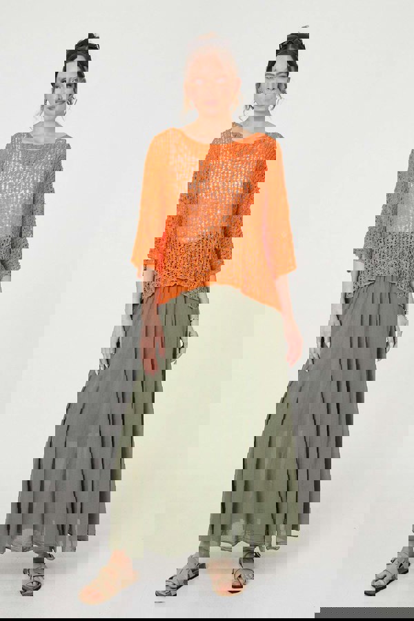 Orange | Crochet Knit Texture Batwing Sleeve Top
