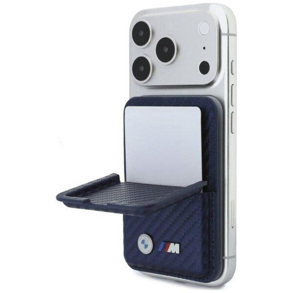 BMW M Carbon Metal Logo Magnetic Card Holder with Stand Navy Blue - BMOWMCS26PCILV