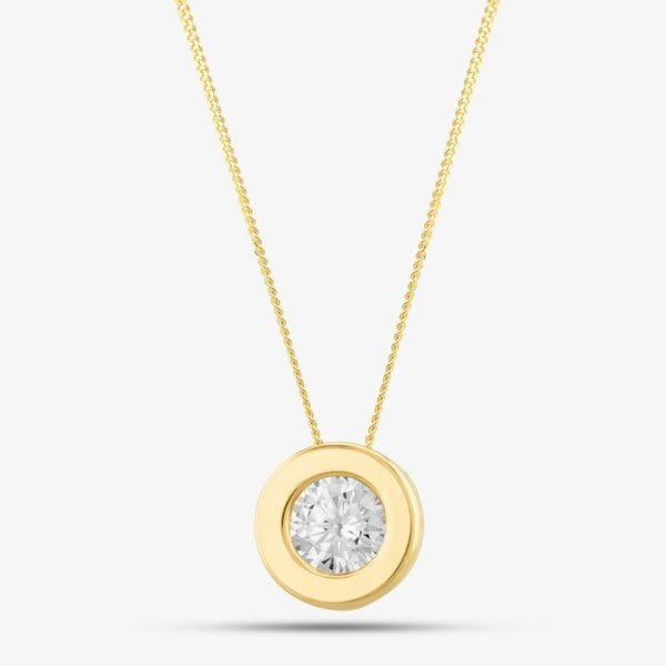 T. H. Baker 9ct Yellow Gold Rubover Round Cubic Zirconia Necklace FA958