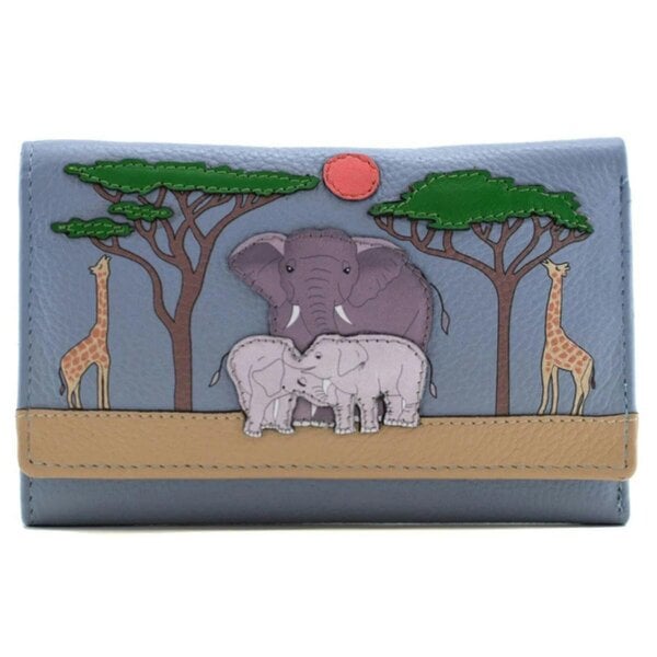 Mala Leather Savanna Safari Elephant & Giraffe Leather RFID Trifold Purse