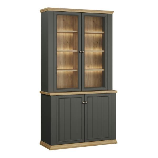 Furniture To Go Pontypool 4 Door Display Cabinet in Grey and Mauvella Oak