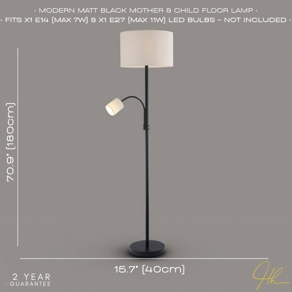 Contemporary Mother & Child Floor Lamp in Matte Black with Cotton Fabric Shades Image 6