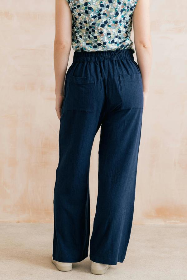 Lily & Me Grace Wide Leg Linen Blend Trousers Navy