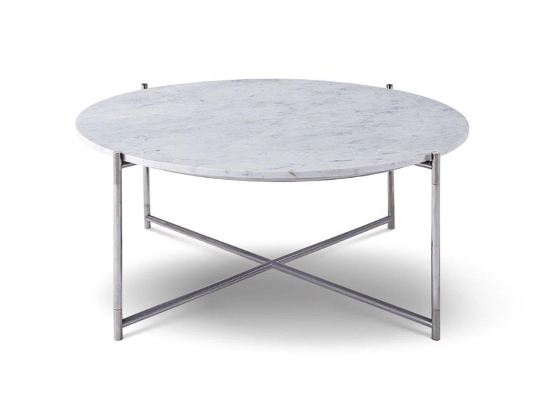 Adriana Small Round Coffee Table - White Marble Top & Dark Chrome Base © GillmoreSPACE Ltd